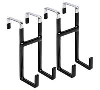 Dntorx Over Door Hook, 2 Pack Over Door Hanger with Dual Hook Heavy Duty White Metal Hanger with Non Slip Rubber Over The Door Organizer Hanger for Hanging Clothes Towels Hats Bags（Black）