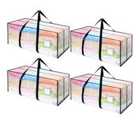 Dntorx Pack of 4 120 L Storage Bags, Heavy-Duty Moving Bags, Transparent Moving Boxes, Large with Zip, Handle, Foldable Storage Box for Moving, Camping, Bed Linen, Clothing Storage