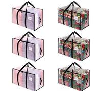 Dntorx Pack of 6 105L Large Storage Bags with Lid, Foldable Transparent Moving Boxes Large with Zip Handles Clothes Storage Moving Bags for Moving Camping Bed Linen Storage