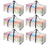 Dntorx Pack of 6 120L Storage Bags, Heavy-Duty Moving Bags, Waterproof Transparent Moving Boxes, Large with Zip, Handle, Underbed Storage for Moving Storage, Camping