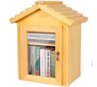 DNTYUISS Outdoor Library Book Box - Double Free Literature Exchange Box Outdoor Book Storage Little Wood Cabinet Trapezoidal Roof for DIY, Neighborhoods Community and Schools Sharing Books