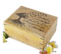 DnU Avenue Biodegradable Hand Carved Wooden Cremation Urns for Human Ashes Adult/Pets, Memorial Box, Keepsake Box with Inspirational Farewell Quote/Funeral Box (Golden Brown/Medium 8x6x3.5, 86 Cu/in)