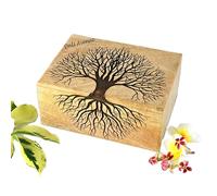 DnU Avenue Biodegradable Hand Carved Wooden Cremation Urns for Human Ashes Adult & Pets, Memorial Box, Keepsake for Burial/Funeral Box, Mango Tree (Golden Brown/Large 9.5 x 7 x 4, 160 Cu/in)