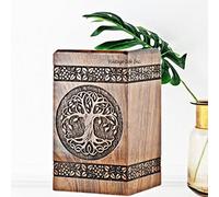 DnU Avenue Biodegradable Hand carved Wooden Cremation Urns for Human Ashes Adult & Pets, Memorial Box, Keepsake for Burial/Funeral Box, Tree Of Life Urn (Extra Large 7.5x7.5x14”, 550 Cu/In, Option 2).