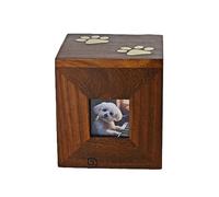 DnU Avenue Cremation Urns for Dog or Cat Ashes | Funeral Memorial Pet Urns with Photo Frame | Wooden Pet Urns Box and Casket 35cu/in- 35lb -15.88kg 4x4x4 inch