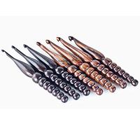 DnU Avenue Ergonomic Wooden Crochet Hooks Set of 7 for Arthritic Hands from 4mm to 10mm, Crochet Hooks for Knitting-Size Engraved, Wooden Yarn Bowl, Crochet Hook Accessories (Set of 7, Rosewood)