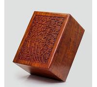 DnU Avenue Hand carved Wooden Cremation Urns for Human Ashes Adult & Pets, Memorial Urn Box, Keepsake for Burial/Funeral Ashes, Tree Of Life Urn, Capacity 38" Cu/In (Medium 6.25 x 4.25 x 2.8 Inch)