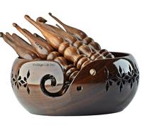 DnU Avenue Sheesham Wood Set of 13 Ergonomic Crochet Hooks 3.5 MM to 12 MM, Wooden Yarn Crochet Hooks for Arthritic Hands, Knitting & Crochet Storage, Soft Grip, Wood finish, Brown (Hooks with Bowl B)