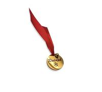 DNVB SHOP Rudolph's Name Tag - 3.5 x 3.5cm Santa's Reindeer Decoration Engraved Metal Name Tag with Bell & 11cm Long Red Ribbon for Christmas Decorations, Christmas Eve Box Fillers for Kids