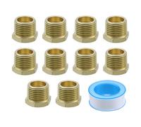 Dnyta 10Pcs Brass Hex Bushing 1/2" NPT Male x 3/8" NPT Female Pipe Fitting Adapter with Raw Material Belt, for Connecting Pipes