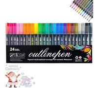 Dnyun Sparkle Dual-Line Contour Pen, Coloring Lightstick Graffiti Outliner Pens, Sparkle Metallic Art Glitter Pens, Marker Pen for Highlight, Dual-Line Highlighter Outline Marker Set (24 colors)