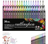 Dnyun Sparkle Dual-Line Contour Pen, Coloring Lightstick Graffiti Outliner Pens, Sparkle Metallic Art Glitter Pens, Marker Pen for Highlight, Dual-Line Highlighter Outline Marker Set (36 colors)
