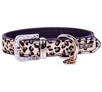 DO & G Luxury Safari Leather Dog Collar finished with Diamante Stones in Leopard size Large 1" x 13" - 17".