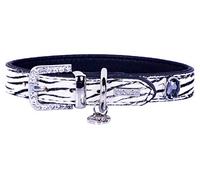 DO & G Luxury Safari Leather Dog Collar finished with Diamante Stones in Zebra Size Small 3/4 x 10-13.5".