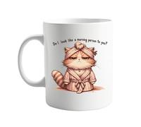 Do I Look Like a Morning Person to You? 11oz Coffee Mug - Cute Cat in Towel & Dressing Gown Design - Humorous Tea Cup - Gift for Coffee Lovers, Cat Owners, and Sleepyheads