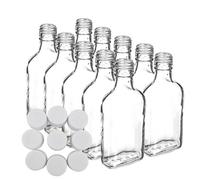 Do It At Home 10 x Flask Glass Bottles 200 ml (0.2L) & Metal Screw Caps (Twist on Lids) - Home Brewing Gin Oil Vinegar Wine Vodka (White Screw Caps)