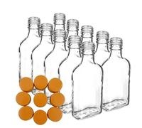 Do It At Home 10x 200ml Clear Glass Flask Bottles with Airtight Orange Metal Screw Caps - Empty Mini Bottles for Home Brewing, Gin, Vodka, Spirits, Liqueurs, Oils & DIY Party Favors