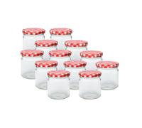 Do It At Home DIAH 12 Pack 212ml Glass Jam Jars with Red Checkered Lids - Traditional Gingham Style Jars for DIY Preserves, Fruit Jam, Honey, Pickles & Chutney - Airtight Reusable Canning Set of 12