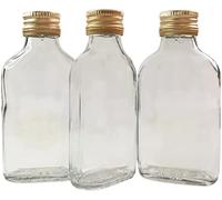 Do It At Home DIAH 20x 100ml Mini Glass Pocket Flask Bottles with Gold Metal Screw Caps - Clear Empty Small Flasks for Home Brewing, Spirits, Gin, Vodka, Shots, Wedding Favors & DIY Crafts