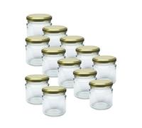 Do It At Home Glass Jam Jars with Lids 212ml - Set of 12 for Preserves, Jam, Honey, Cucumbers, Juices, Canning, Pickles, Dry Goods - Airtight Twist-Off Storage Jars - Reusable (Gold)