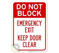 Do Not Block Emergency Exit Door Keep Clear Sign, 10x7 Inches, 4 Mil Vinyl Decal Stickers Weather Resistant, Made in USA by Sigo Signs