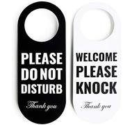 Do Not Disturb Door Hanger Sign 2 Pack (Black/White Double Sided) Please Do Not Disturb on Front and Welcome Please Knock on Back Side, for Office Home Clinic Dorm Online Class and Meeting Session