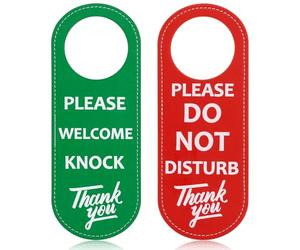 Do Not Disturb Door Hanger Sign, 2PCS Meeting Room Door Hanger Tags Label, Please Do Not Disturb, Welcome Please Knock, Door Knob Privacy Sign, Ideal for Office, Home, Clinic, Hotel (Red+Green)