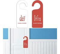 Do Not Disturb Door Hanger Sign (White/Red Double Sided) Do Not Disturb on Front and Clean Up Room on Back Side, Ideal for Office Home Clinic Dorm Online Class and Meeting Session-1pc