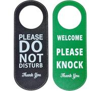 Do Not Disturb Door Sign, 2 Pack PU Leather Double Sided Door Knob Privacy Sign, Do Not Disturb Sign for Using in Any Places Office Home Hotel Meeting (Green and Black)