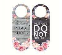 Do Not Disturb Door Sign - Double-Sided Wooden Door Sign with Rose Pattern, Reversible to "Welcome Please Knock", Privacy Sign Knob Hanging Signs for Meetings Offices Home Hotels Bedrooms Offices