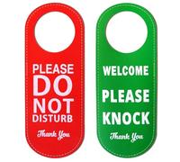 Do Not Disturb Door Sign Welcome Please Knock Sign, 1 Pack PU Leather Double Sided Door Knob Privacy Sign, Door Knob Hanging Sign Ideal for Offices, Online Meetings and Sessions, Home Offices