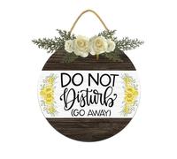 Do Not Disturb Go Away Sign for Front Door,11Inch Door Decor for Farmhouse Porch Decorations,Rustic Unwelcome Wreaths Sign with Greenery, Round Wooden Hanging Signs Housewarming Gift for Home