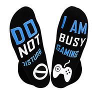 Do Not Disturb I'm Gaming Socks, Novelty Funny Gamer Gifts for Men Women Kids Teen Boys Son Boyfriend Husbands Dad Game Lover (White and Blue3)