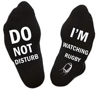 DO NOT DISTURB,I'M WATCHING RUGBY Socks,Letter Print Slipper Socks,Novelty Funny Sayings Cotton Socks For Men Women (Black) One Size