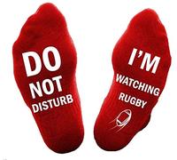 DO NOT DISTURB,I'M WATCHING RUGBY Socks,Letter Print Slipper Socks,Novelty Funny Sayings Cotton Socks For Men Women (Red)