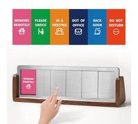 Do Not Disturb Office Desk Sign for 6 Options Slider, Please Knock, In A Meeting, Out of Office, Working Remotely, Back Soon, Desk Signs for Office & Conference Rooms with Walnut Wood Base