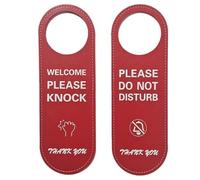 Do Not Disturb Sign for Office Door - DWUENT Reversible Meeting in Progress Door Sign with Engaged/Vacant Indicator | Double-Sided PU Leather Hanging Sign for Hotel, Home & Office Meetings (Red)