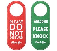 Do Not Disturb Sign for Office Double Sided PU Leather Please Do Not Disturb Sign Door Hanger Signs for Home & Meeting Room Office Clinic Dorm Online Class Video Session, Green/Red