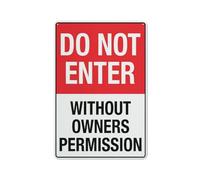 Do Not Enter Without Owners Permission Sign 12 X 8 Inches Reflective Aluminum Metal Warning Signage With Symbol For Indoor Outdoor Use