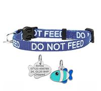 Do Not Feed Cat Collar with Personalised Engraved Fish Shaped ID Pet Tag (Blue)