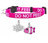 Do Not Feed Cat Collar with Personalised Engraved Fish Shaped ID Pet Tag (Pink)