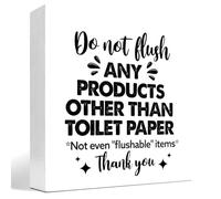 Do Not Flush Any Products Other Than Toilet Paper Bathroom Wooden Box Sign Desk Decor,Funny Bathroom Wood Block Sign Desk Shelf Decor (White)