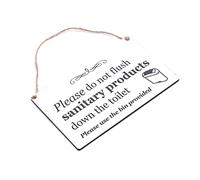 Do Not Flush Sanitary Products Sign - Hanging Bathroom/Toilet Plaque, White Acrylic, Engraved Black Text, Waterproof, 145 × 90 mm, Cord Included - “Please Use the Bin” Restroom/Washroom Notice