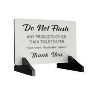 Do Not Flush - Septic Tank stylish bathroom sign. Informs do not flush wipes and sanitary towels. Freestanding - White - Supplied with Acrylic Feet
