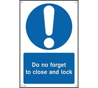 Do Not Forget To Close and Lock Sign - 75mm x 100mm - 1.2mm Rigid Plastic Drilled Sign (LE17)