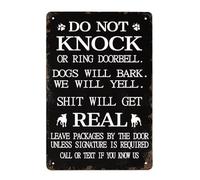 Do Not Knock or Ring Doorbell Funny Sign for Front Door - Leave Packages at The Door - Warning Sign - Dog Paw Prints Decor - 8x12 inches Black Metal Tin Sign For Lawn Garden Yard House Room