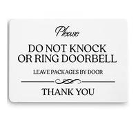 Do Not Knock or Ring Doorbell Sign (White Acrylic 5 x 3.5 in) - Do Not Ring Doorbell Sign - Do Not Knock Signs - No Soliciting Signs for House