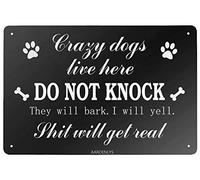 Do Not Knock Sign - Funny 16x12 Inch Metal Tin Sign, Crazy Dogs Live Here Retro Wall Decor for Home, Garage, Shed, Kitchen, or Man Cave