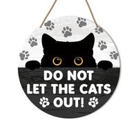 Do Not Let Cat Out Door Sign, Cat Hanging Sign for Home Front Door Porch Beware of Cat Sign Rustic Wall Decorations Gift for Cat Mom Dad Lover Own