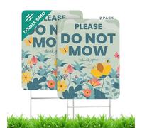 Do Not Mow Sign with Stake 2 Pack 9"x 12" Double-Sided No Mowing Signs